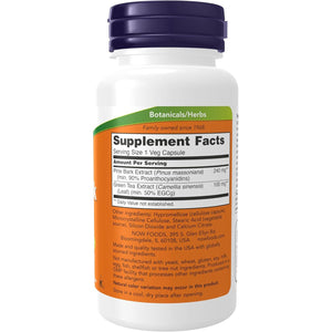 Buy now NOW Foods Supplements, Pine Bark Extract 240 mg, 90% OPC Pine Bark Extract, (from the Inner Bark of Chinese Red Pine), 90 Veg Capsules at indiglob india
