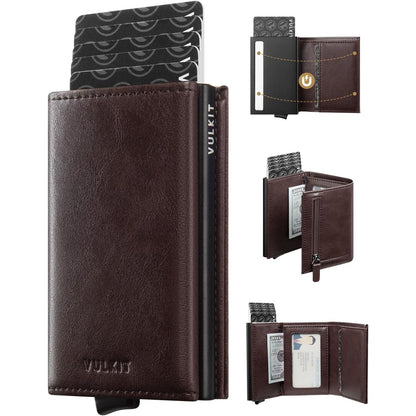 VULKIT Pop up Wallet Minimalist Cash Wallets RFID Blocking Leather Smart Credit Card Holder with Magnetic Closure for Men