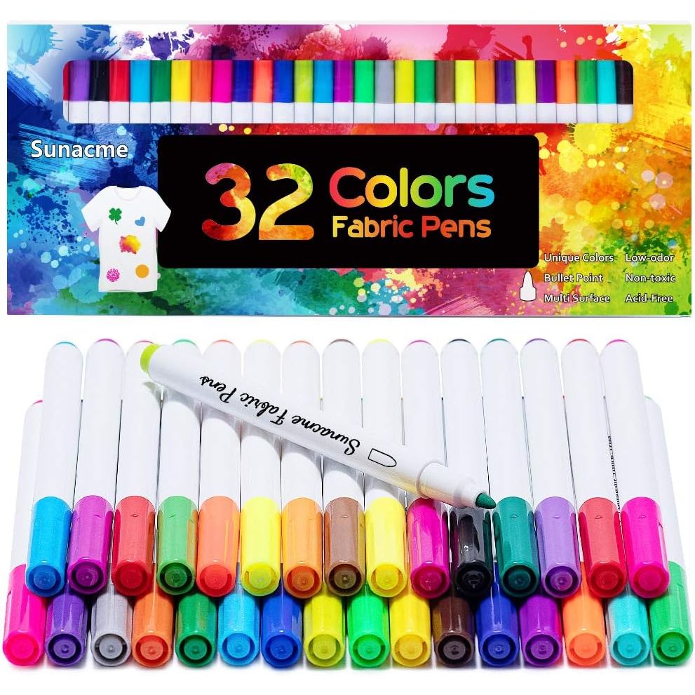 Buy now Fabric Markers Pen, 32 Colors Permanent Fabric Paint Pens for T-Shirt, Fine Tips Art Marker Set for Canvas Bags Hats Sneakers and Textiles at indiglob india