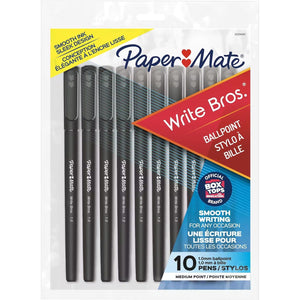 Paper Mate Write Bros Ballpoint Pens, Medium Point (1.0mm), Black, 10 Count