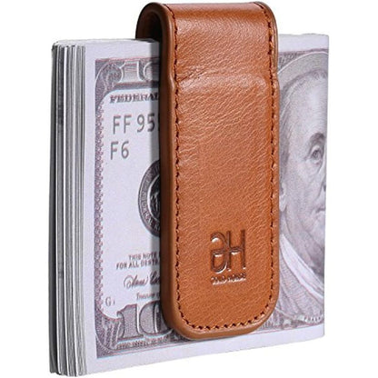 Slim Magnetic Money Clip Genuine Leather Business Card Holder for Men, Black