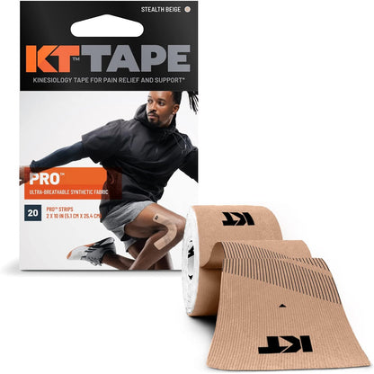 KT Tape, Pro Synthetic Kinesiology Athletic Tape, 20 Count, 10” Precut Strip