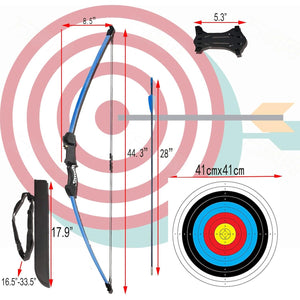 45" Youth Bow and Arrows Set for Kids 8-12 Teens Recurve Archery Beginner Gift Longbow Kit, Outdoor Hunting Play Gift Toys, 9 Arrows, 4 Target Face for Backyard Game Age 12-14 14-16