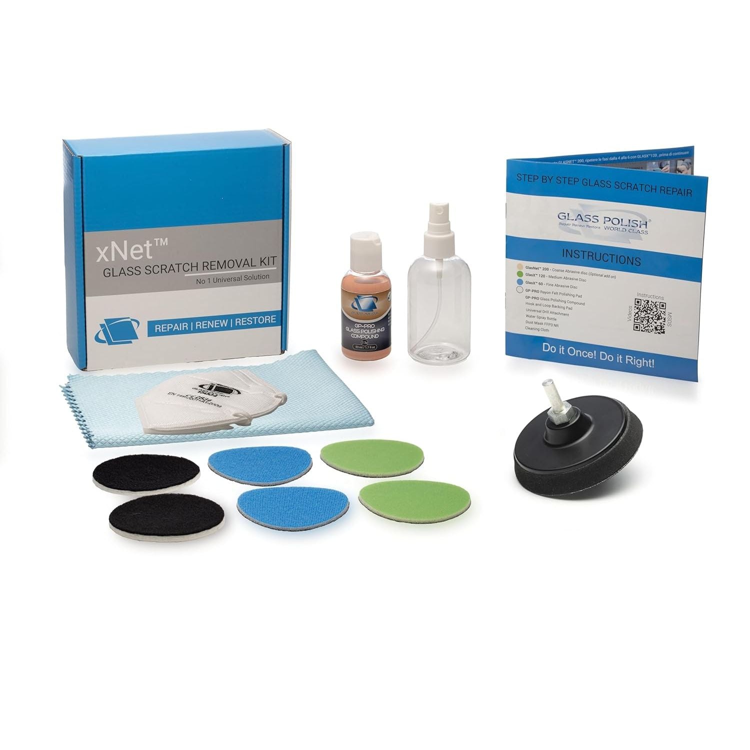 Buy now Glass Polish (3'') Glass Scratch Removal Kit for use with a Drill on All Glass Surfaces - GP28003 at indiglob india
