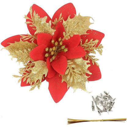 Pack of 12 Silver 5 Inch Glitter Flower Shape Christmas Hanging Ornaments Party Decorating Supplies