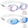 Seago 2 Pack Swimming Goggles Anti-fog Anti-UV Silicone Swim Goggles Adult Women Men - Blue White & Pink White