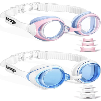 Seago 2 Pack Swimming Goggles Anti-fog Anti-UV Silicone Swim Goggles Adult Women Men