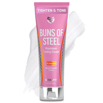 SteelFit Maximum Toning Cellulite Cream, Buns of Steel - Skin Firming & Tightening Body Lotion with Caffeine for Stretch Marks - Anti-Cellulite Remover Treatment for Booty, Thighs, Legs & Glutes