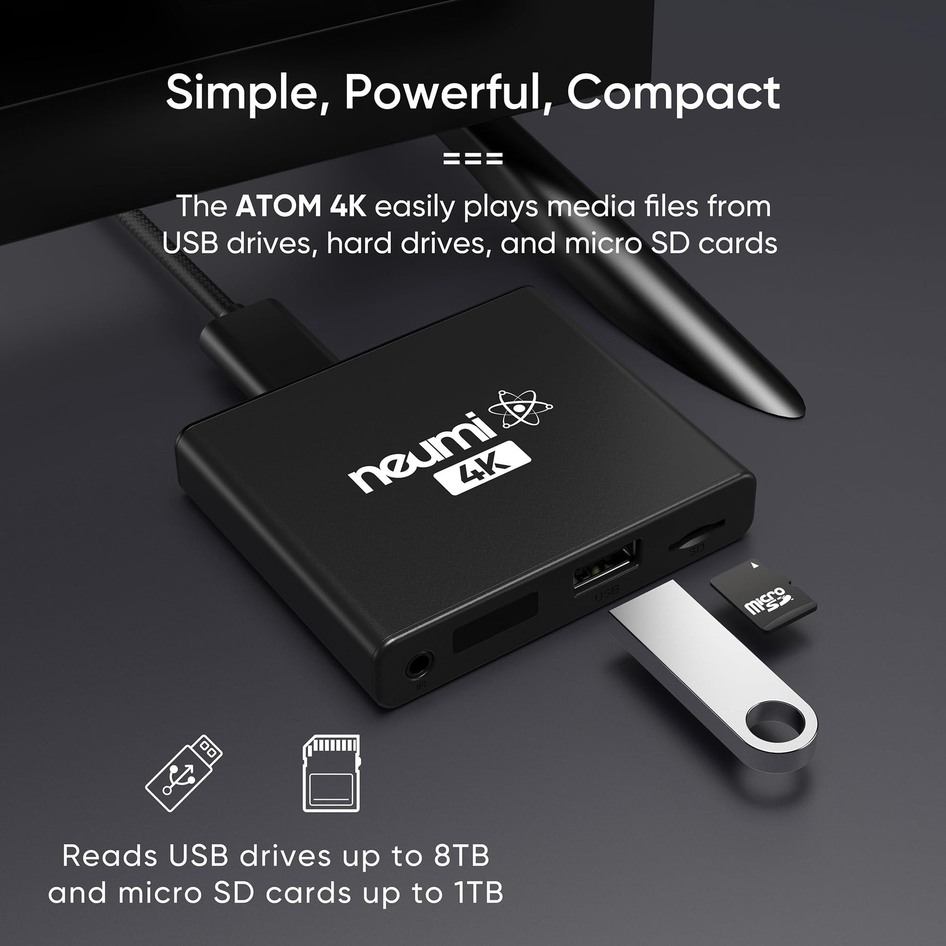 Buy now NEUMI Atom 4K Ultra-HD Digital Media Player for USB Drives and SD Cards - Plays 4K/UHD 60fps Videos, HEVC/H.265, HDMI and Analog AV, Automatic Playback and Looping Capability at indiglob india