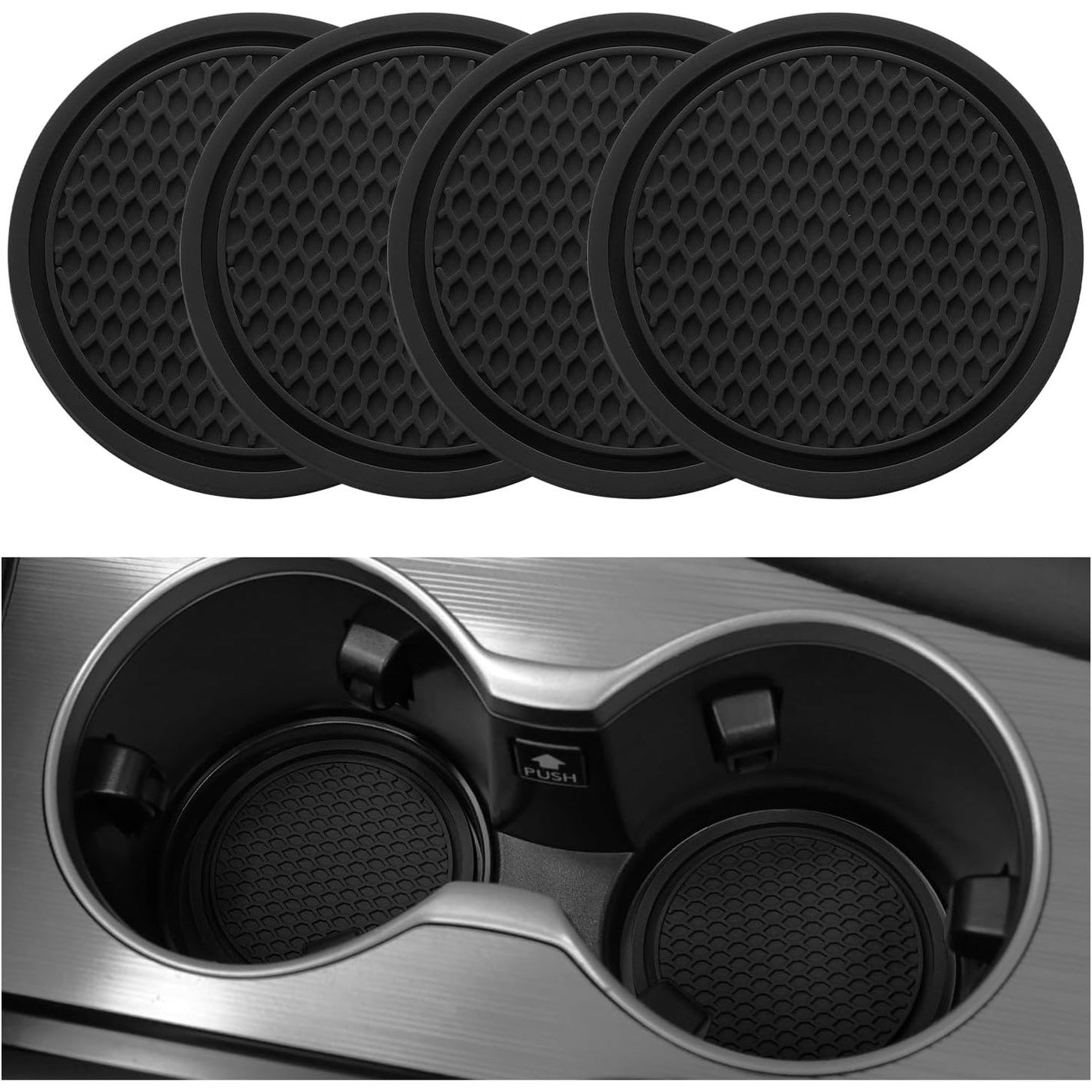 Car Cup Coaster, 4PCS Universal Non-Slip Cup Holders Embedded in Ornaments Coaster, Car Interior Accessories, Black