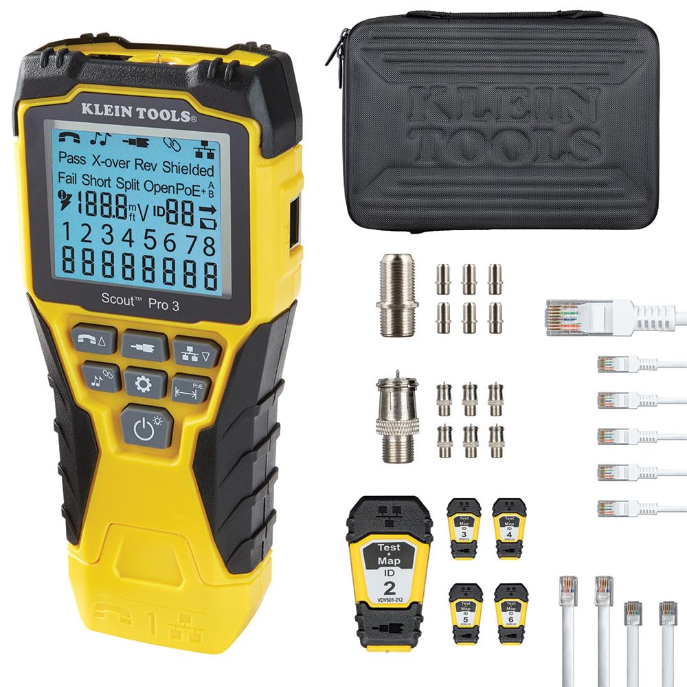 Buy now Klein Tools VDV501-853 Coaxial Cable Tester, Scout Pro 3 with Test-n-Map Remote, Includes Remotes #2 - #6, Tests Voice, Data and Video Cable at indiglob india