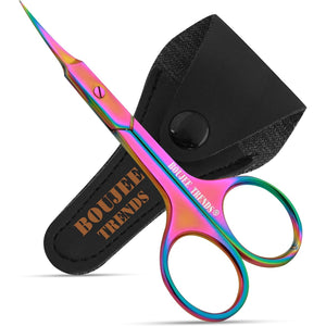 Cuticle Scissors, Eyebrow False Eyelashes Mustache Facial Nose Ear Hair Grooming Multi-Purpose Beauty Scissors, Small Manicure Pedicure Curved Extra Sharp Fine Blades Professional Shears for Men Women