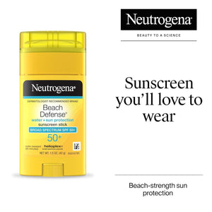 Neutrogena Beach Defense Sunscreen Stick SPF 50, Hands-Free Application, Hawaii Reef Act 104 Compliant, Octinoxate & Oxybenzone Free, Sunscreen for Face & Body, Travel Size, 1.5 oz
