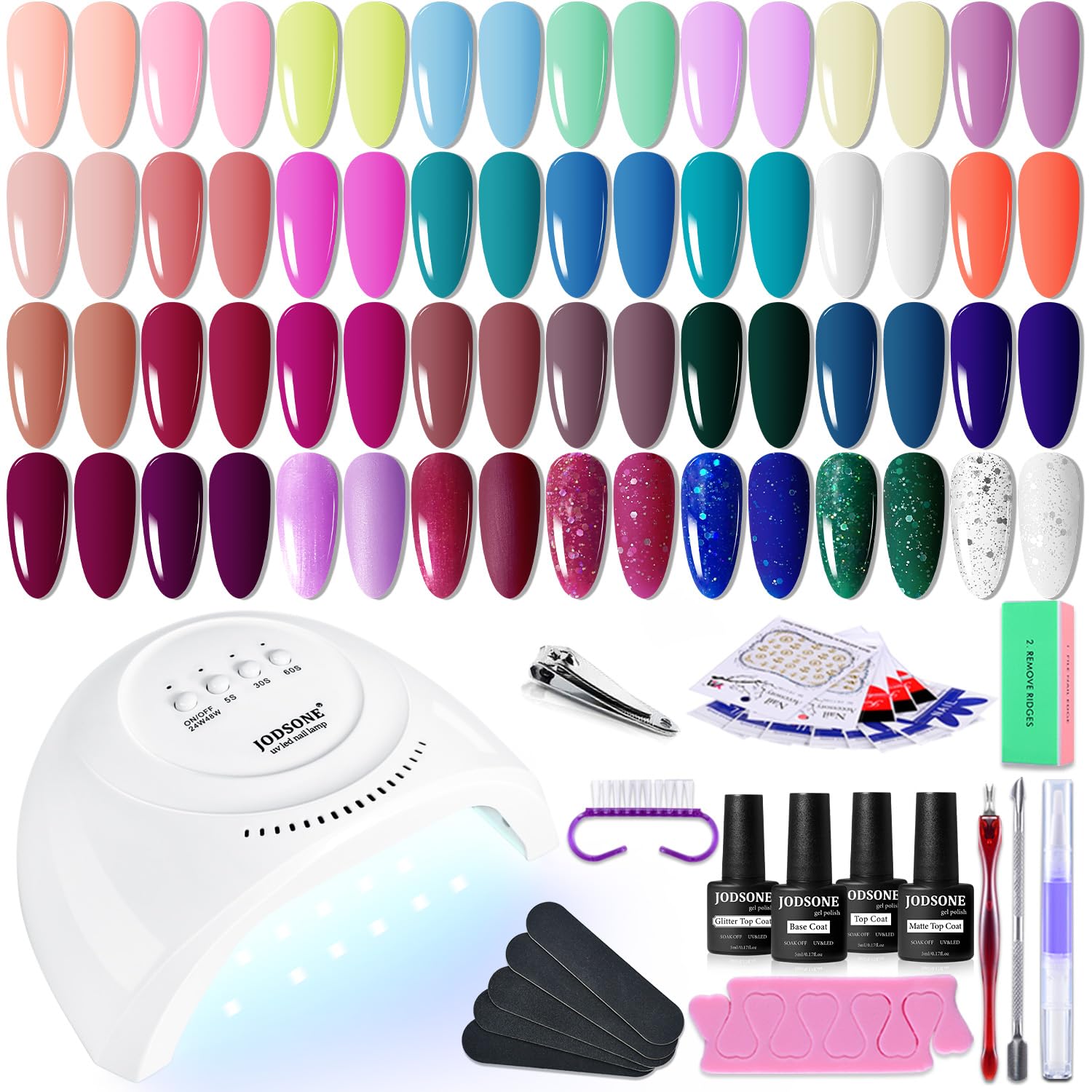 Buy now JODSONE Gel Nail Polish Kit with U V Light 32 Colors Gel Polish Nail + 4 Functional Adhesive Bottles Kit Soak Off Manicure Tools Gifts for Women 32KIT 1G 05-A at indiglob india
