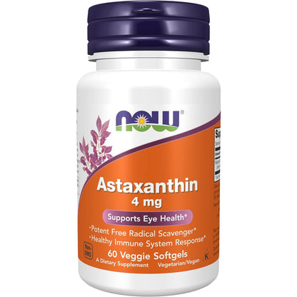 NOW Foods Supplements, Astaxanthin 4 mg, features Zanthin®, Supports Eye Health*, 60 Veg Softgels