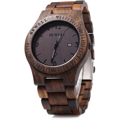 BEWELL ZS-W086B Wooden Watch Men Gifts Handmade Date Display Quartz Movement Analog Lightweight Wood Wrist Watches
