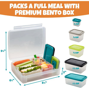 Bentology Bento Lunch Box Set w 5 Removable Nesting Containers- Adaptable Inner Compartment Portion Sizes- Meal Prep Snack Holders for Back to School, Leakproof Durable & BPA Free- Dishwasher Safe