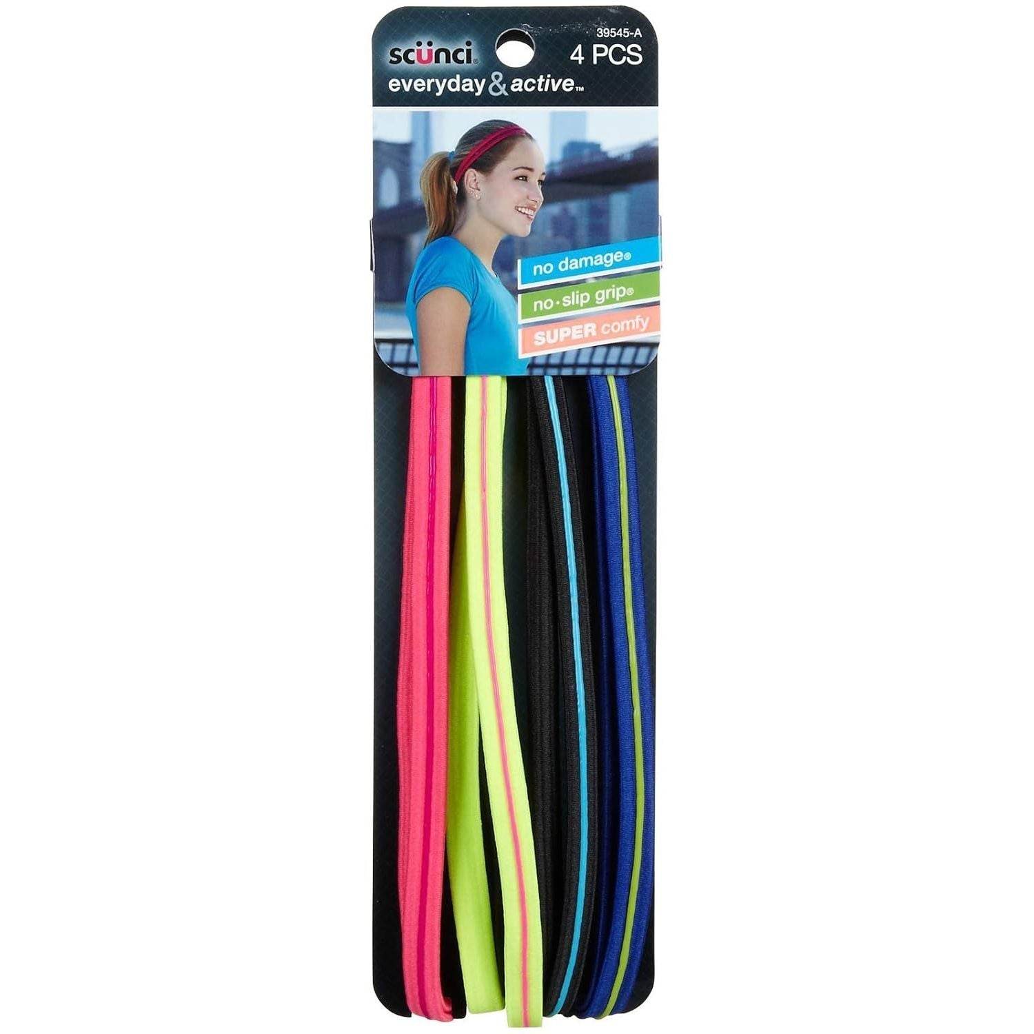 Scunci Everyday and Active No Slip Grip Contrast Silicone Headwraps,4 ct - My Store