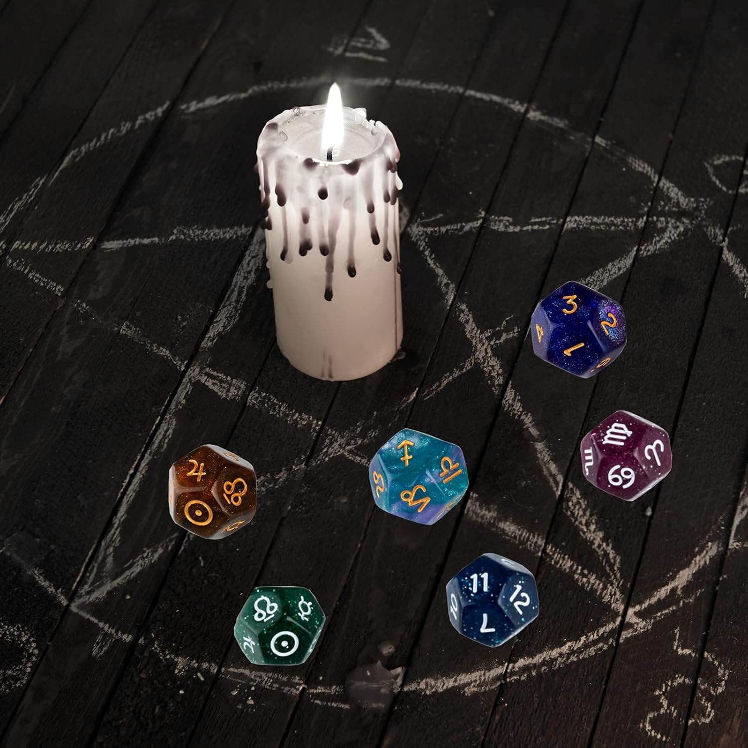 12 PCS Tarot Cards Dice D12 Astrological Dice Resin Pearl Constellation Sign 12-Sided Dice for Astro Divination Gaming Accessory - My Store
