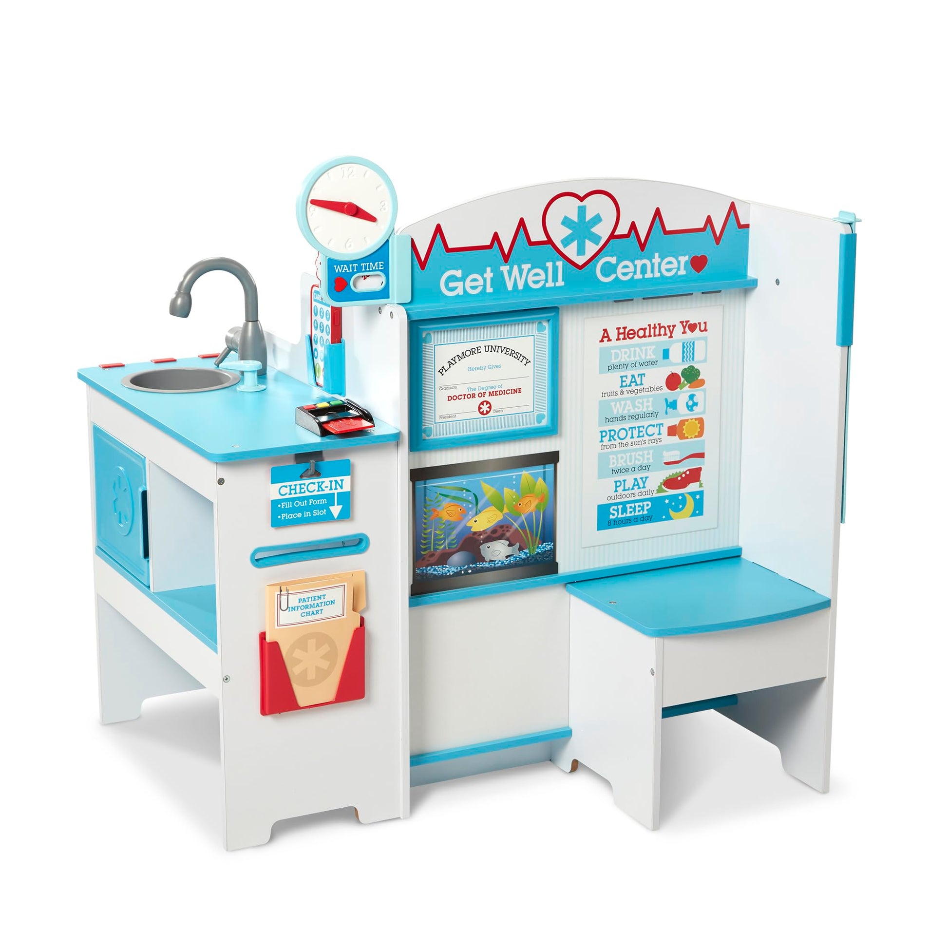 Buy now Melissa & Doug Wooden Get Well Doctor Activity Center - Waiting Room, Exam Room, Check-In Area - FSC Certified at indiglob india