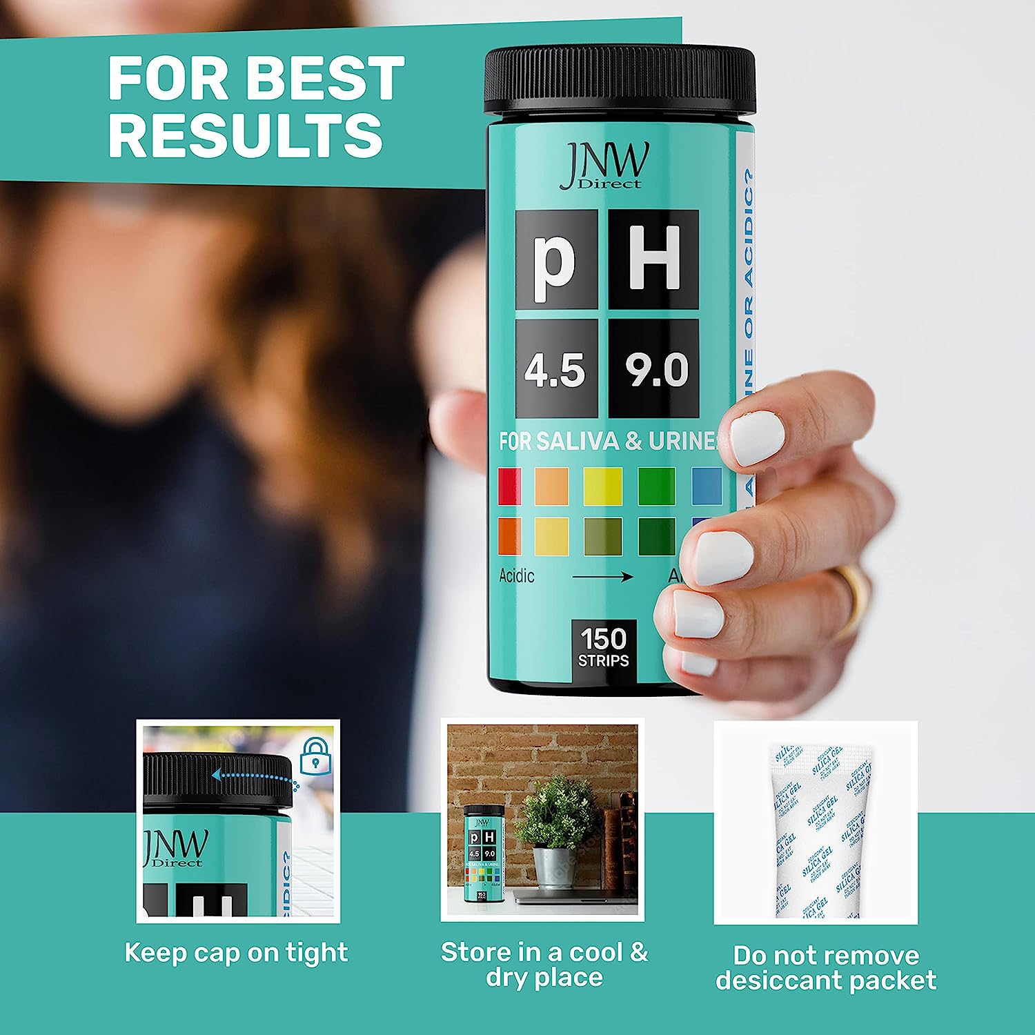 Buy now pH Test Strips for Urine and Saliva - 150 Litmus Paper pH Test Strips with Ebook, Quick & Easy pH Level Testing from 4.5-9.0, Ultimate Acidity Test Kit from JNW Direct at indiglob india