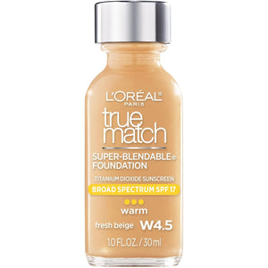 L’Oréal Paris Makeup True Match Super-Blendable Liquid Foundation, Fresh Beige W4.5, 1 Fl Oz,1 Count