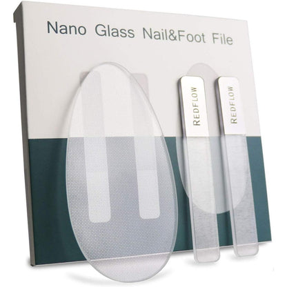 RedFlow Glass Nail File,Nail Buffer Set Contains 2 Nano Glass Nail Files and 1 Nano Glass Foot File,Professional Manicure Set,Nail Files for Natural Nails Removing Calluses