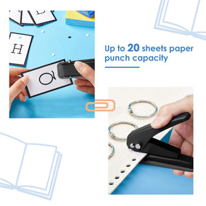 Single Hole Punch Heavy Duty Paper Hole Punch, 20 Sheet Punch Capacity, Hand Craft Hole Puncher for Paper, Chipboard, Index Cards, Card Stock and Art Project, Black