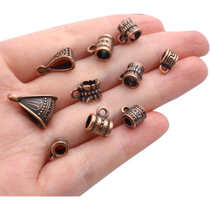 BronaGrand 100g (About 120-170pcs) Mixed Antique Copper Bail Beads,Spacer Bead,Bail Tube Beads,Bracelet Charms,Necklace Pendants for Jewelry and Craft Making