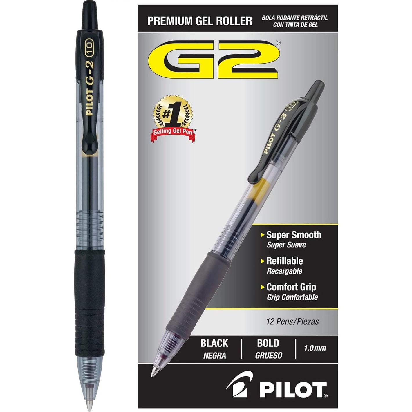 Pilot G2 Premium Gel Pens, Black Pens, Bold Point 1 mm, 12 Black