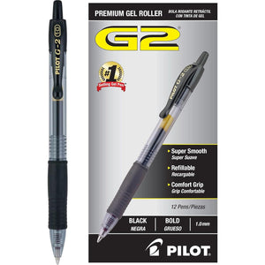 Pilot G2 Premium Gel Pens, Black Pens, Bold Point 1 mm, 12 Black