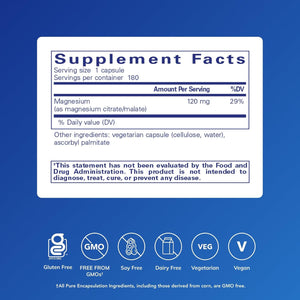Pure Encapsulations Magnesium (Citrate/Malate) - Magnesium Supplement to Support Nutrient Utilization, Energy, Bones & Heart Health* - with Magnesium Citrate & Malate - 180 Capsules