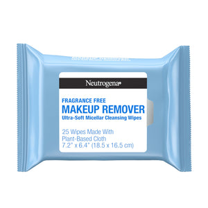 Buy now Neutrogena Fragrance-Free Makeup Remover Wipes, Daily Ultra-Soft Micellar Cleansing Wipes Gently Remove Oil & Waterproof Makeup, Hypoallergenic, Made with Plant-Based Cloth, 25 ct at indiglob india