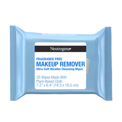 Buy now Neutrogena Fragrance-Free Makeup Remover Wipes, Daily Ultra-Soft Micellar Cleansing Wipes Gently Remove Oil & Waterproof Makeup, Hypoallergenic, Made with Plant-Based Cloth, 25 ct at indiglob india