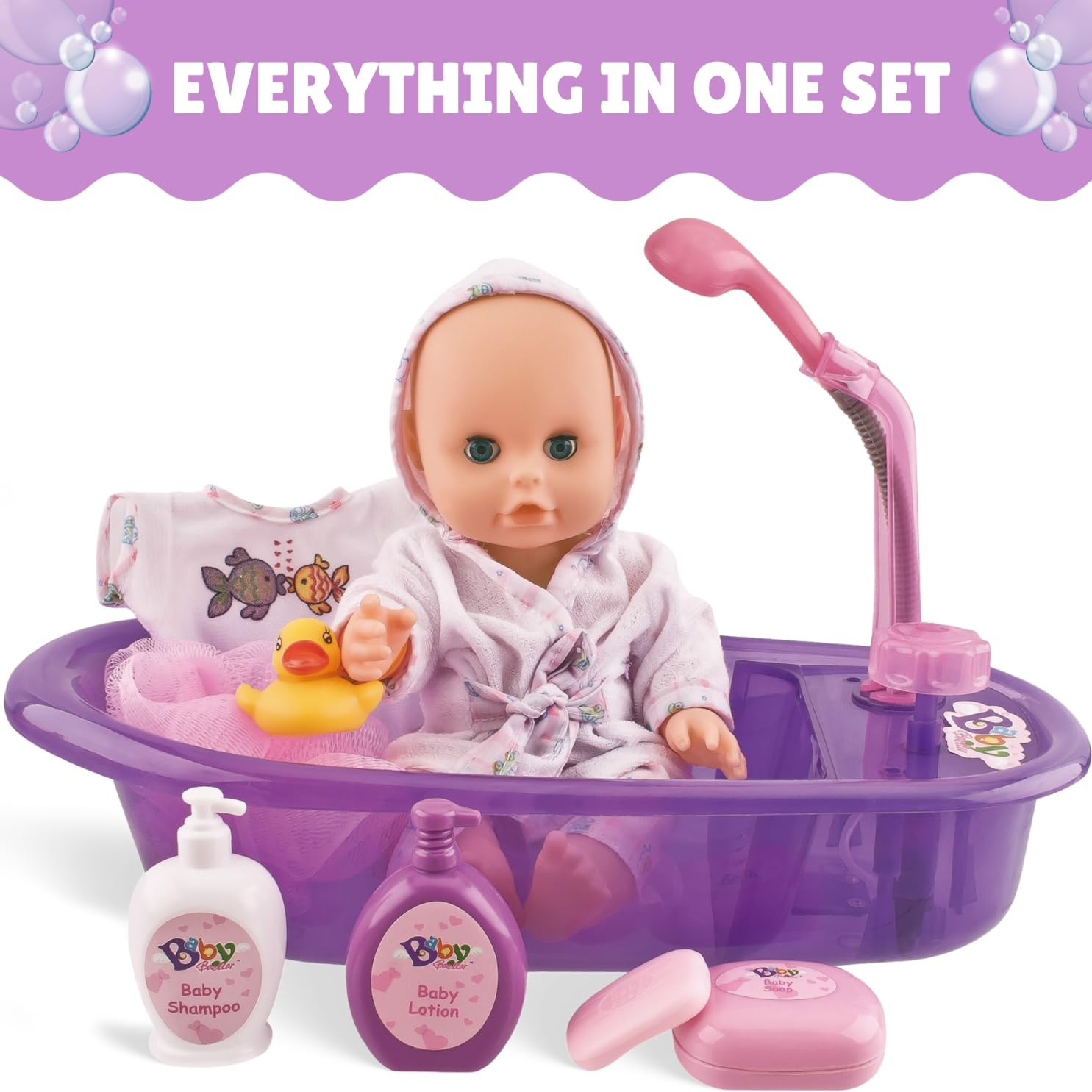 Buy now Liberty Imports Baby Bath Toys 13-Inch Little Newborn Doll Bath Set - Real Working Bathtub with Detachable Shower Spray and Accessories for Kids Pretend Play at indiglob india