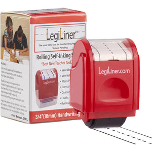 LEGILINER 3/4" Dashed Handwriting Line (RED) Teacher Stamp – Tri-Line Dashed Pattern. Classroom & Home Use. Refillable Ink Writing Practice Roller Stamp.
