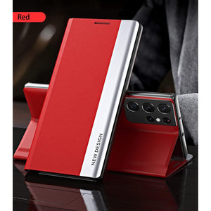 CCSmall Case for Samsung Galaxy S21 Ultra (Not fit S21) Premium PU Leather Cover [Shockproof TPU Interior Case] Stand Flip Phone Case for Samsung Galaxy S21 Ultra CX Red