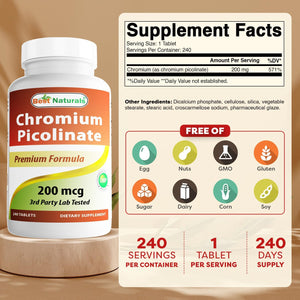 Best Naturals Chromium Picolinate Tablet, 200 mcg, 240 Count