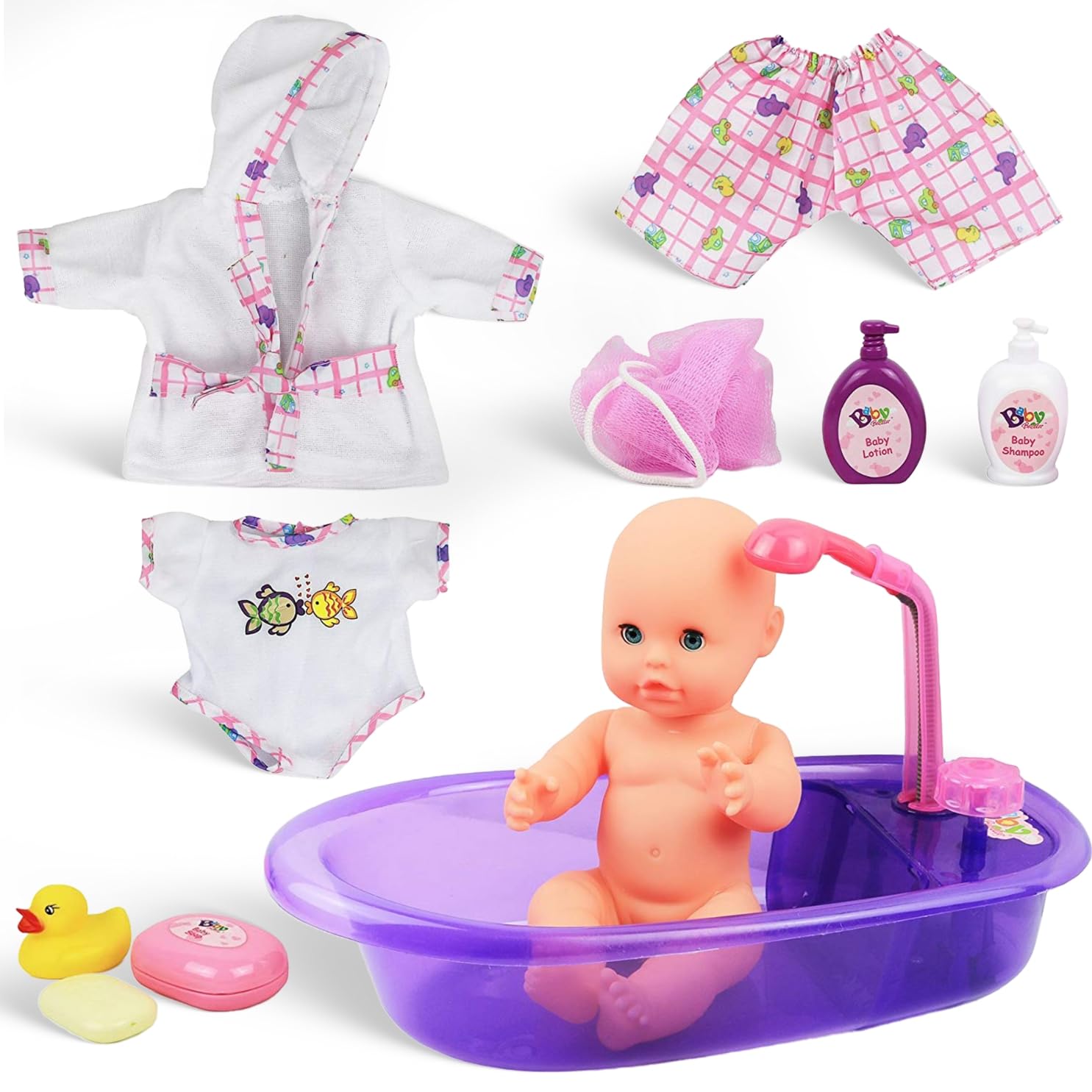 Buy now Liberty Imports Baby Bath Toys 13-Inch Little Newborn Doll Bath Set - Real Working Bathtub with Detachable Shower Spray and Accessories for Kids Pretend Play at indiglob india