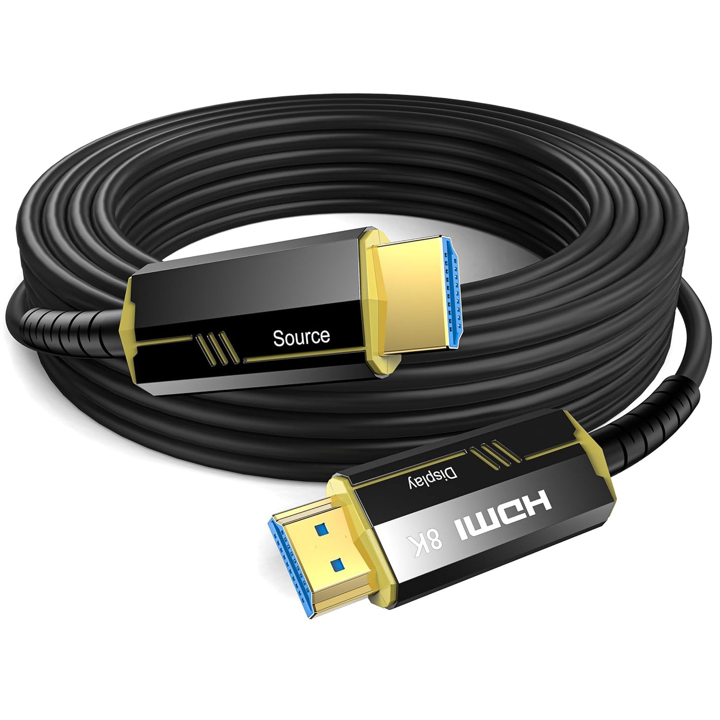 Fiber Optic HDMI Cable 50FT, 8K (HDMI 2.1,48Gbps) Ultra High Speed HDMI Cord with Gold Plated Connectors, 8K@60Hz 4K@120Hz, Compatible for PS4/5 PC HDTV Projector Large Display, Male-to-Male