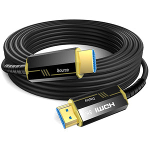 Fiber Optic HDMI Cable 50FT, 8K (HDMI 2.1,48Gbps) Ultra High Speed HDMI Cord with Gold Plated Connectors, 8K@60Hz 4K@120Hz, Compatible for PS4/5 PC HDTV Projector Large Display, Male-to-Male