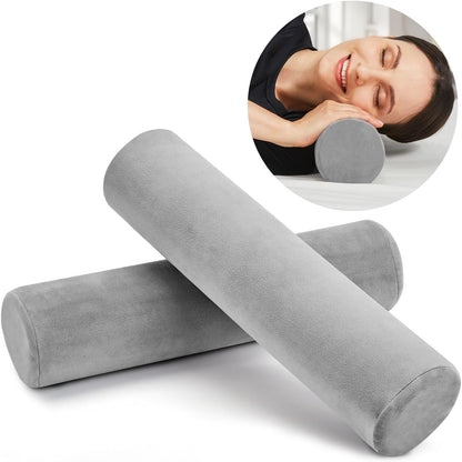 AllSett Health Round Cervical Roll Cylinder Bolster Pillow with Removable Washable Cover, Ergonomically Designed for Head, Neck, Back, and Legs, Grey