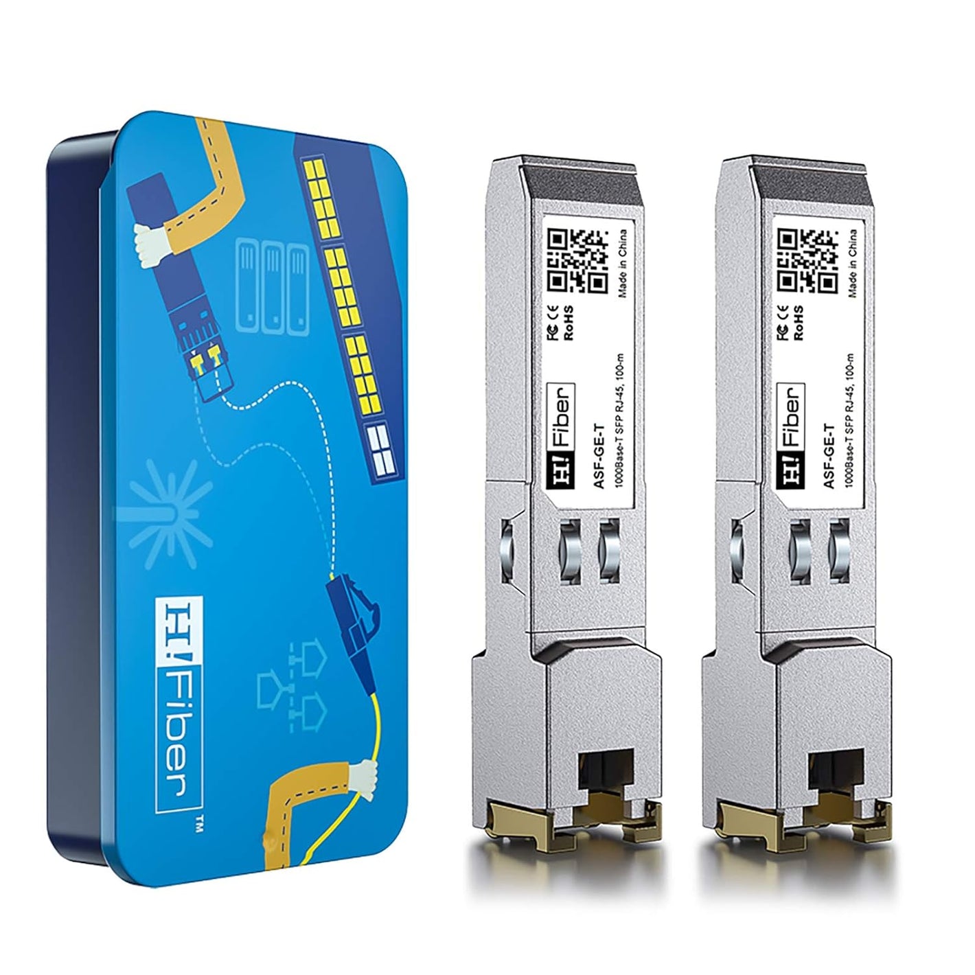 H!Fiber 1.25G SFP to RJ45 Module, 1000Base-T Copper SFP Ethernet Transceiver for Cisco GLC-T/SFP-GE-T, Meraki MA-SFP-1GB-TX, Mikrotik, Ubiquiti UniFi UF-RJ45-1G, Intel, TP-Link and More, 100m, 2 Pack