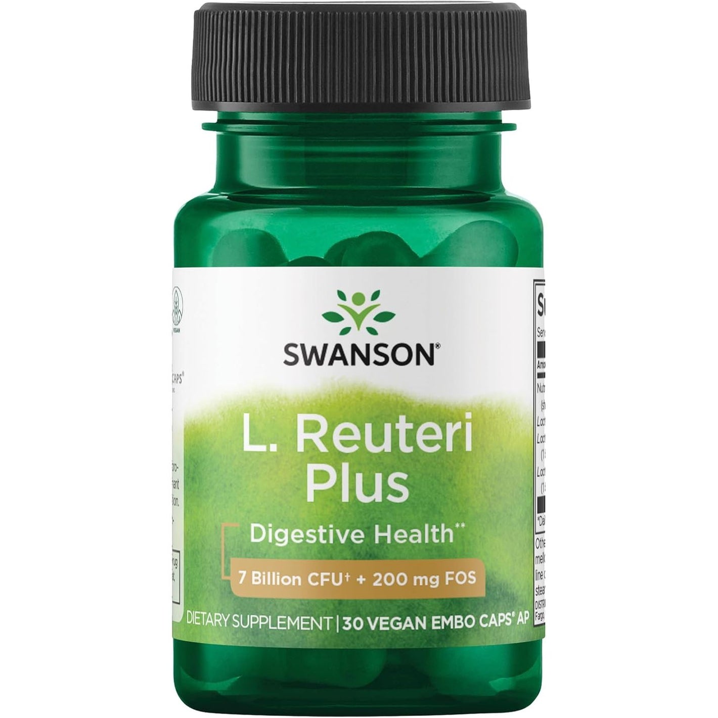 Swanson L. Reuteri Probiotic Plus w/L. Rhamnosus L. Acidophilus & FOS Prebiotic Digestive Support - Promotes Gut Health w/ 7 Billion CFU per Capsule - (30 Veggie Capsules)