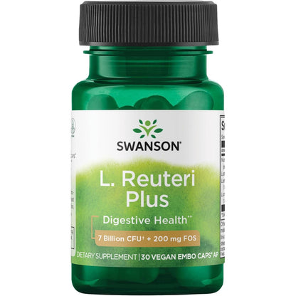 Swanson L. Reuteri Probiotic Plus w/L. Rhamnosus L. Acidophilus & FOS Prebiotic Digestive Support - Promotes Gut Health w/ 7 Billion CFU per Capsule - (30 Veggie Capsules)
