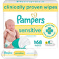 Pampers Baby Wipes Sensitive, Water Based Baby Wipes, Hypoallergenic and Unscented Baby Wipes, 56 Wipes Total (1 Flip-Top Packs)