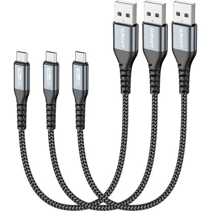SUNGUY Micro USB Cable 1FT[3Pack], 18W Short USB to Micro USB Cable Fast Charging USB 2.0 Data Sync Nylon Braided for Samsung Galaxy S7 Edge S6, Android Phone, PS4