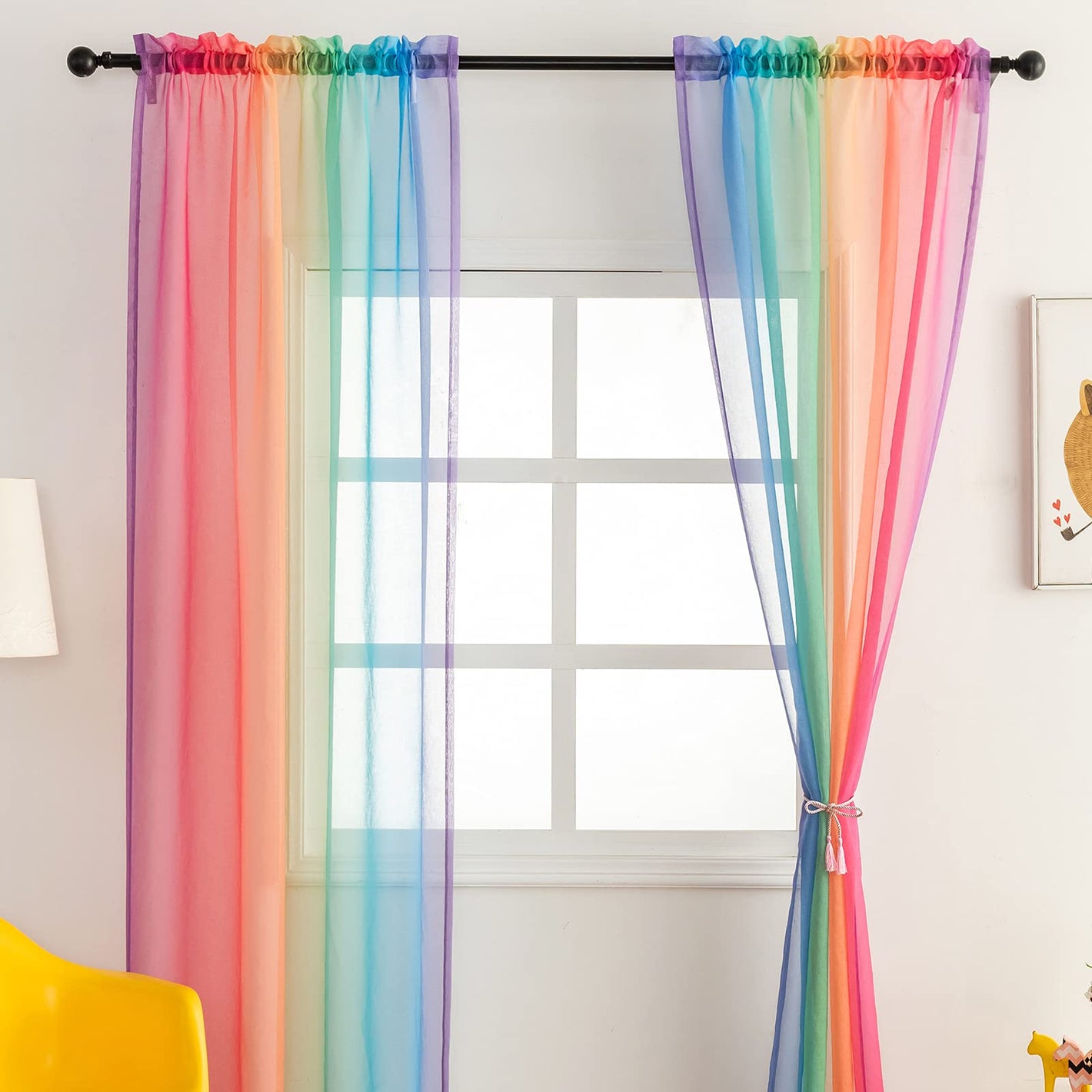 Buy now Drewin Colorful Sheer Curtains for Girls Bedroom 63 Inche Length 2 Panels Rainbow Ombre Semi Voile Drapes Gradient Linen Drapery Nursery DecorClassroom Decor,52x63 Inches at indiglob india