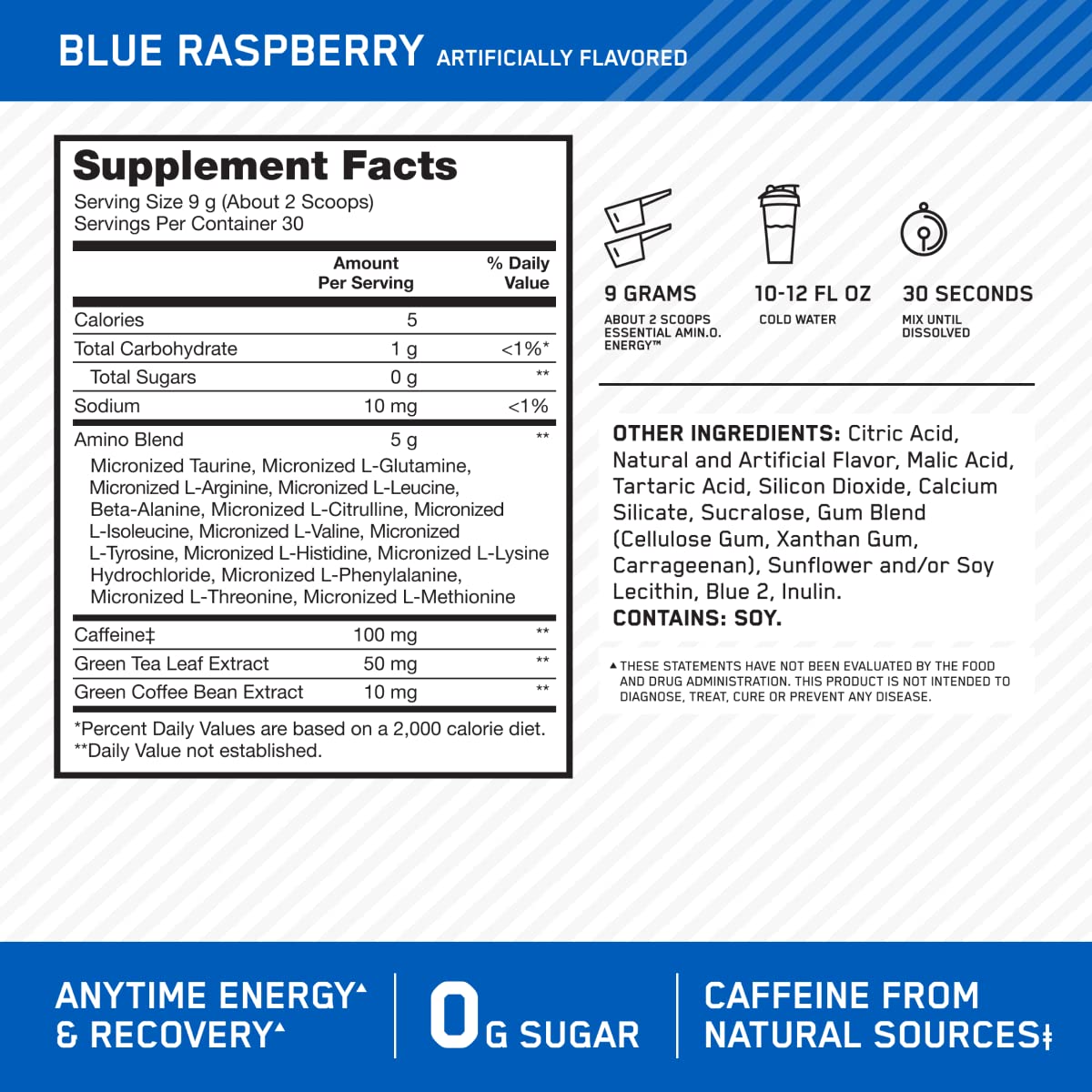 Buy now Optimum Nutrition Amino Energy - Pre Workout with Green Tea, BCAA, Amino Acids, Keto Friendly, Green Coffee Extract, Energy Powder - Blue Raspberry, 30 Servings (Packaging May Vary) at indiglob india