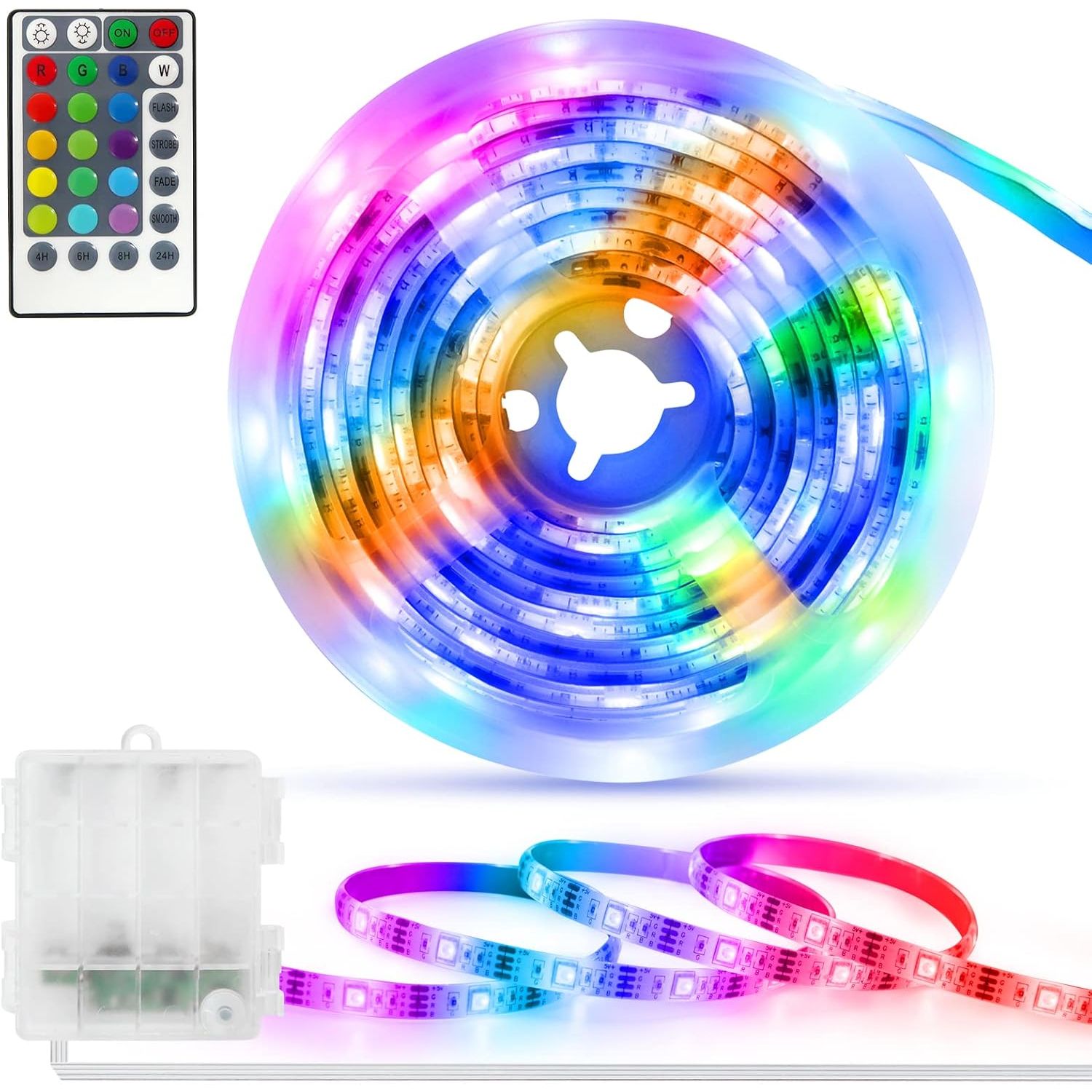 Buy now echosari Battery Powered Led Strip Lights with Remote Warm White, 8 Modes, Dimmable, Timer, Self-Adhesive, Cuttable, Waterproof, 9.8FT 90Led Strip Lights for TV Kitchen Cupboard Bedroom Decor RGB 5050 at indiglob india